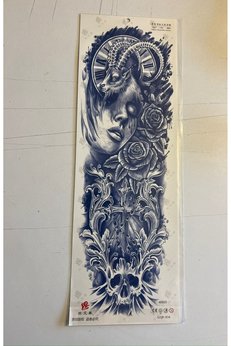 Airbrush Tattoo Haç Gözyaşı 3 Hafta Kalıcı Tam Kol Bacak Kaplama Yapıştırma Geçici Dövme 46 Cm