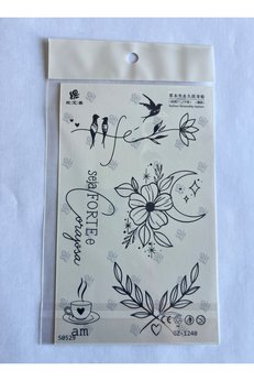 Airbrush Tattoo Çiçek Kuş 18X11 Cm Yarı Kalıcı Geçici Dövme
