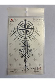 Airbrush Tattoo Çizgisel Pusula 18X11 Cm 1 Aylık Yarı Kalıcı Yapıştırma Geçici Dövme