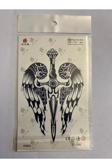 Airbrush Tattoo Kanatlı Kılıç 18X11 Cm 1 Aylık Yarı Kalıcı Yapıştırma Geçici Dövme