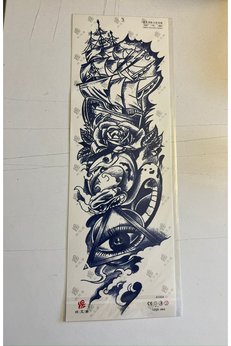 Airbrush Tattoo Gemi 3 Hafta Kalıcı Tam Kol Bacak Kaplama Yapıştırma Geçici Dövme 46 Cm