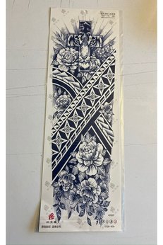 Airbrush Tattoo Haç Gül 3 Hafta Kalıcı Tam Kol Bacak Kaplama Yapıştırma Geçici Dövme 46 Cm