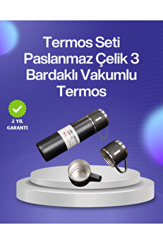 LaraThec Isıyı Uzun Süre Koruyan 500 ml Termos Seti | Çelik Gövde, 2 Bardaklı, Hediye Kutulu