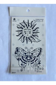 Airbrush Tattoo Kelebek Güneş 18X11 Cm Yarı Kalıcı Geçici Dövme