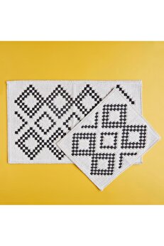 STOREMAX shopverse Ethnic Geometrik Desenli%80 Pamuk%20 Paspas Takımı,, 1 Adet 60x100 cm / 1 Adet 50x60 cm tr
