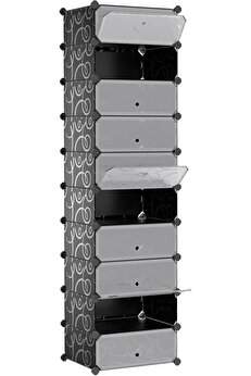 STOREMAX shopverse 10 Seviyeli Ayakkabı Dolabı, DIY, PP Plastikten, Devrilme Korumalı, 48 x 36 x 173 cm, Siya