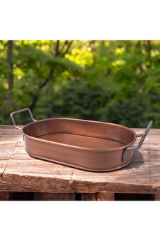 STOREMAX 32cm Bakır Kaplama Lüks Galvaniz Metal Oval Tepsi Zarafet ve Dayanıklılığı Buluşturuyor 978262