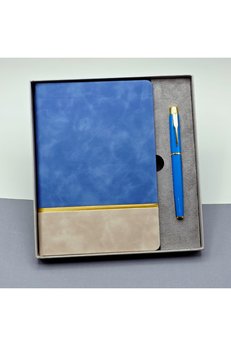 Evimdeyokyok Gold Şeritli Mavi Defter Ve Kalem Seti
