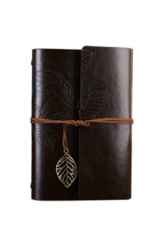 Evimdeyokyok Büyük Yaprak Desenli Deri Defter Koyu Kahverengi