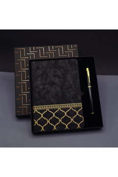 Evimdeyokyok Gold Desen Siyah Deri Defter Kalem Set
