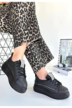 Buti̇k Leope Si̇yah Ci̇lt Bağcıklı Spor Ayakkabı