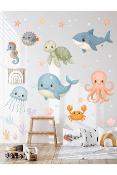 Sticker Sepetim Sevimli Pastel Deniz Canlıları Duşakabin ve Banyo Duvar Sticker Seti