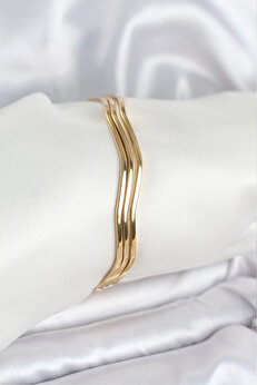 Buti̇k 316L Çeli̇k Gold Renk 65 Mm Ajda Zi̇kzak Model 3Lü Kadın Bi̇lekli̇k