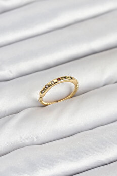 Buti̇k Pi̇ri̇nç Gold Renk Renkli̇ Zi̇rkon Taşlı Kadın Yüzük