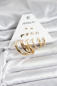 Buti̇k Gold Renk 6 Çi̇ftli̇ Pi̇ri̇nç Kadın Küpe Seti̇