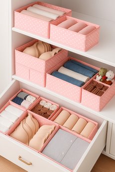 Serstil 6'lı Çekmece Içi Düzenleyici Organizer Set - Çok Amaçlı Dolap Içi Kutu Seti - Pembe Benekli