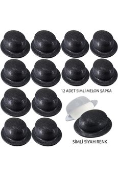 Evimdeyokyok Siyah Renk Simli Melon Yuvarlak Parti Şapkası 12 Adet