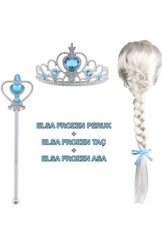 Evimdeyokyok Örgülü Karlar Ülkesi Frozen Elsa Peruğu Tacı Ve Sopası Çocuk Boy