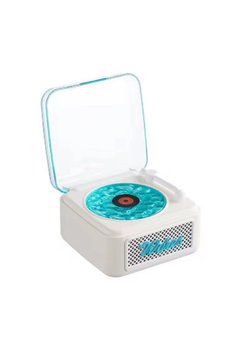 Evimdeyokyok Nostalji Mini Plak Görünümlü Radyolu Bluetooth Hoparlör 3D Ses Dalgası Retro Müzik Plak Beyaz