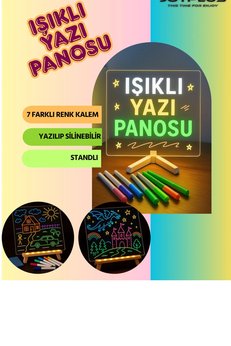 Evimdeyokyok Neon Işıklı 7 Renk Işık Boyama Kalemli Led Resim Panosu Boyama Tahtası Kalemleri 20 X 20