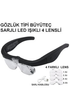 Evimdeyokyok Şarjlı Gözlük Büyüteç 4 Farklı Lens 11537Dc