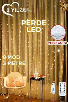 Evimdeyokyok Lw-7 300 Ledli 10 Sarkıt Perde Led Işık, 8 Modlu Uzaktan Kumandalı, 3X3 Metre Peri Telli Led