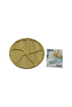Go İthalat Yuvarlak 5 Bölmeli̇ Ahşap Bambu Servi̇s Sunum Tepsi̇ - Tahtası 20 X 1.4Cm