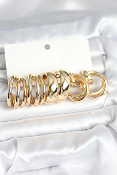 Shopwave Pi̇ri̇nç Gold Renk 3 Çi̇ft Vi̇ntage Kadın Küpe Seti̇