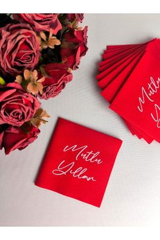 NapkinStore Kırmızı Kumaş Dokulu Kokteyl Peçete Yılbaşı Mutlu Yıllar Baskılı 12'li