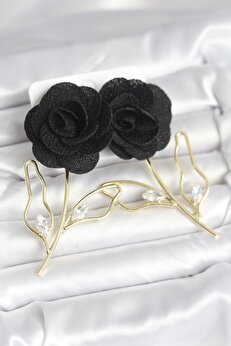 Exbob Pi̇ri̇nç Gold Renk Si̇yah Gül Model Kadın Küpe