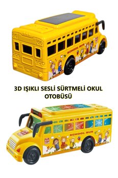 Brother Toys 3D Işıklı Okul Otobüsü Sesli Sürtmeli Oyuncak Otobüs 15.5 Cm