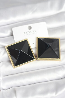 Glımmery Pi̇ri̇nç Gold Renk Si̇yah Pi̇rami̇t Model Kadın Küpe