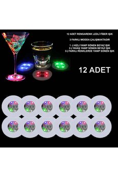 Evimdeyokyok Renkli Led Işıklı Bardak Altlığı - Dekoratif (12 Adet, Pilli)