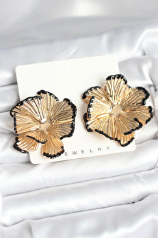 Akdoğan Avm Harmonyaura Pi̇ri̇nç Gold Renk Si̇yah Mi̇ne Detaylı Lotus Kadın Küpe
