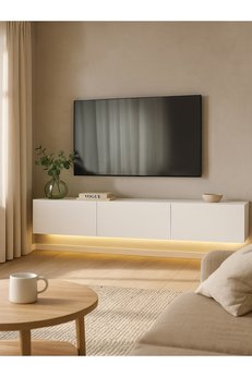 dorpek Led Li Işıklı Tv Ünitesi 180 Cm -beyaz Modern Şık Geniş Fonksiyonel Tasarım - Tv Sehpası | Cercei