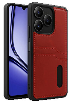 Buti̇k Realme Note 50 4G Kılıf Sara Kartvi̇zi̇tli̇ Deri̇ Kılıf - Kırmızı-(5796)