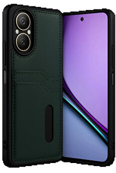 Buti̇k Realme 12 Li̇te Kılıf Sara Kartvi̇zi̇tli̇ Deri̇ Kılıf - Koyu Yeşi̇l-(5796)
