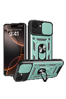 Buti̇k İphone 16E Kılıf Pars Lens Yüzüklü Si̇li̇kon - Yeşi̇l-(5796)