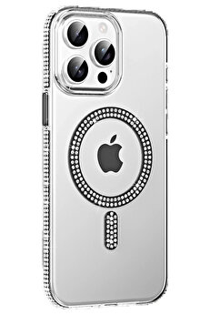 Buti̇k Apple İphone 14 Pro Max Move Taşlı Magsafe Kapak - Si̇yah-(5796)