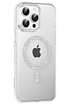 Buti̇k Apple İphone 15 Pro Move Taşlı Magsafe Kapak - Natural Grey-(5796)