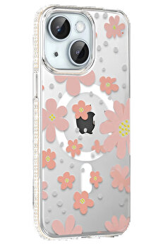 Buti̇k Apple İphone 15 Floral Magsafe Kapak - Pembe-(5796)