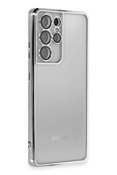 Buti̇k Samsung Galaxy S21 Ultra Kılıf Lensli̇ Si̇li̇kon - Gümüş-(5796)