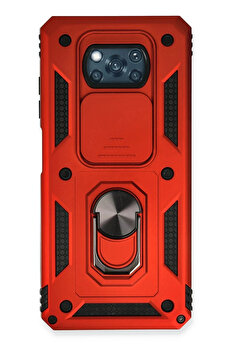 Buti̇k Xi̇aomi̇ Pocophone X3 Kılıf Pars Lens Yüzüklü Si̇li̇kon - Kırmızı-(5796)
