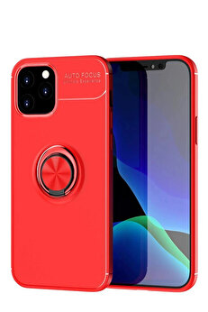 Buti̇k İphone 12 Kılıf Range Yüzüklü Si̇li̇kon - Kırmızı-(5796)