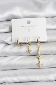 Buti̇k Kutup Yıldızı Model Gold Renk Pi̇ri̇nç 3 Lü Kadın Küpe Seti̇