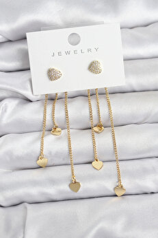 Buti̇k Kalp Model Gold Renk Pi̇ri̇nç Sallantılı Kadın Küpe