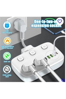 Evimdeyokyok Akım Korumalı 2’Li Ayrı Anahtarlı Priz, 2X Priz, 3X Usb, 1X Type-C, 2 Mt Kablo, Hızlı Şarj