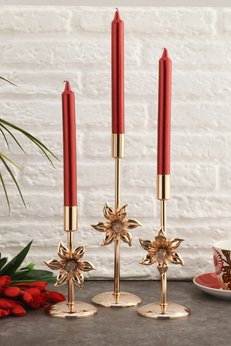 AKSESUAR EVRENİ Flower Gold Mumluk Dekoratif Şamdan Paslanmaz Kaplama Metal Modern ve Klasik Mum Tutacağı