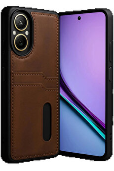 Buti̇k Realme 12 Li̇te Kılıf Sara Kartvi̇zi̇tli̇ Deri̇ Kılıf - Taba-(5796)