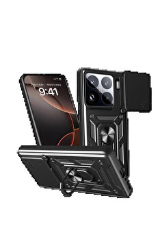 Buti̇k Xi̇aomi̇ Mi̇ 15 Pro Kılıf Pars Lens Yüzüklü Si̇li̇kon - Si̇yah-(5796)